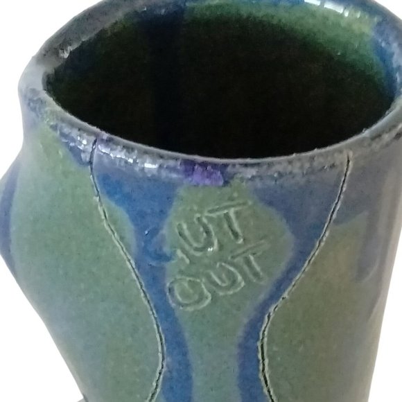 Artisan Blue Green Vase Rustic Primitive Drip Glaze - Picture 6 of 9